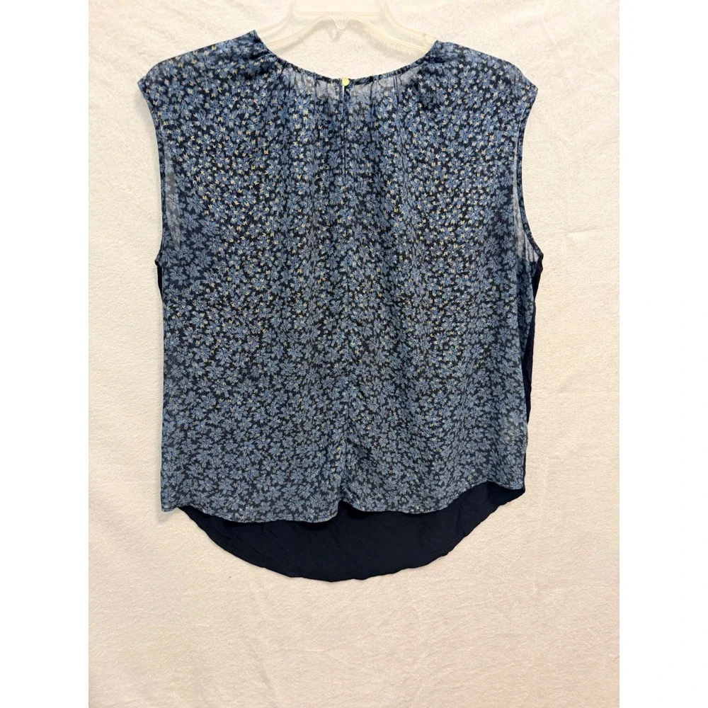 Michael Kors Navy Blue Floral Mixed Media Sleeveless Top Blouse 1X